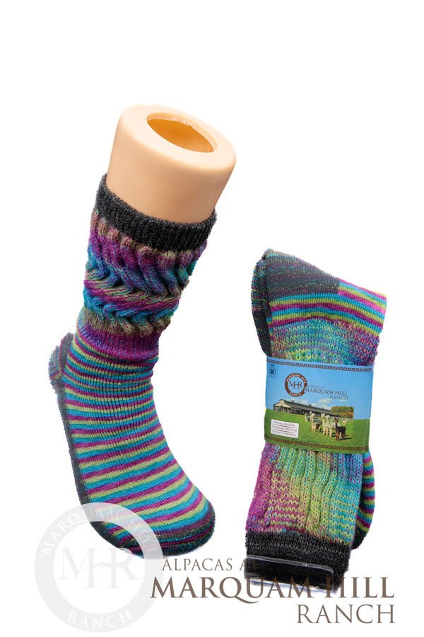 47% Alpaca Multi Sock-Green/Fuchsia - Alpacas at Marquam Hill Ranch