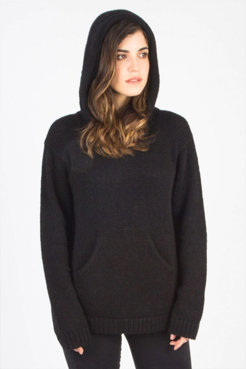 Briana Alpaca Hoody Pullover-Black - Alpacas at Marquam Hill Ranch LLC