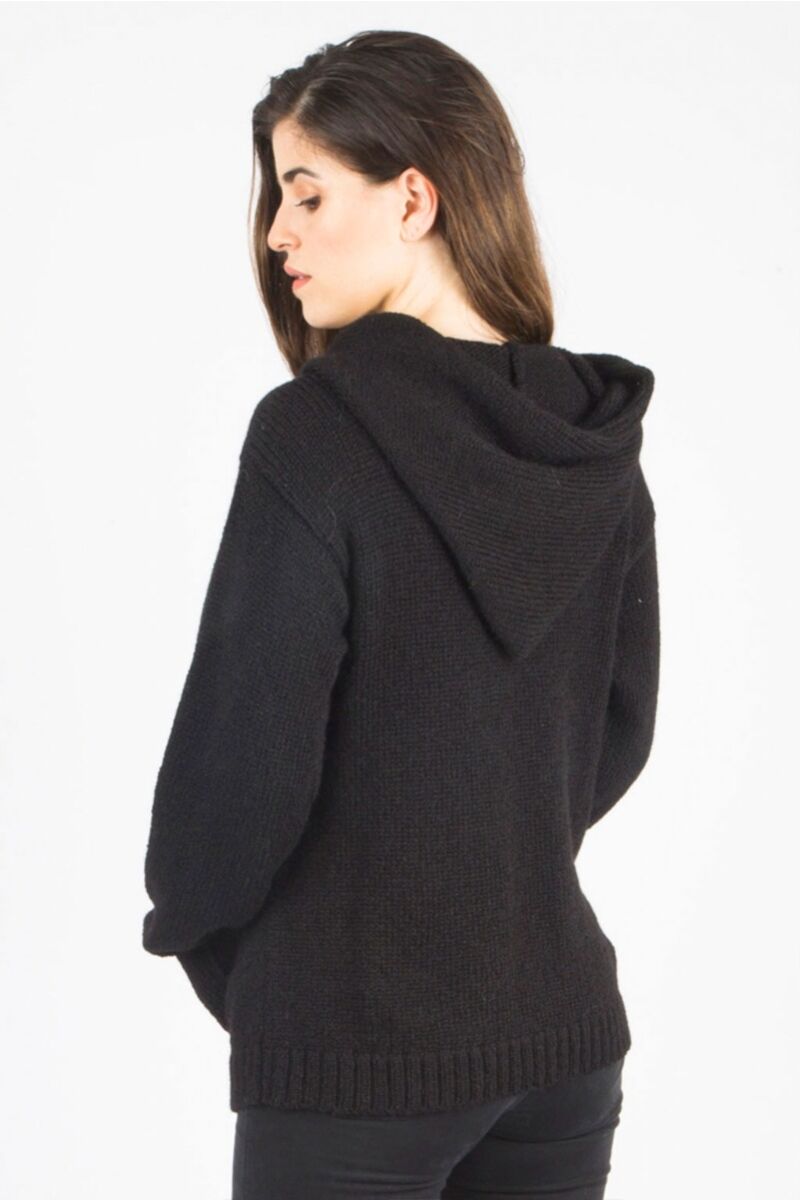 Briana Alpaca Hoody Pullover-Black - Alpacas at Marquam Hill Ranch LLC