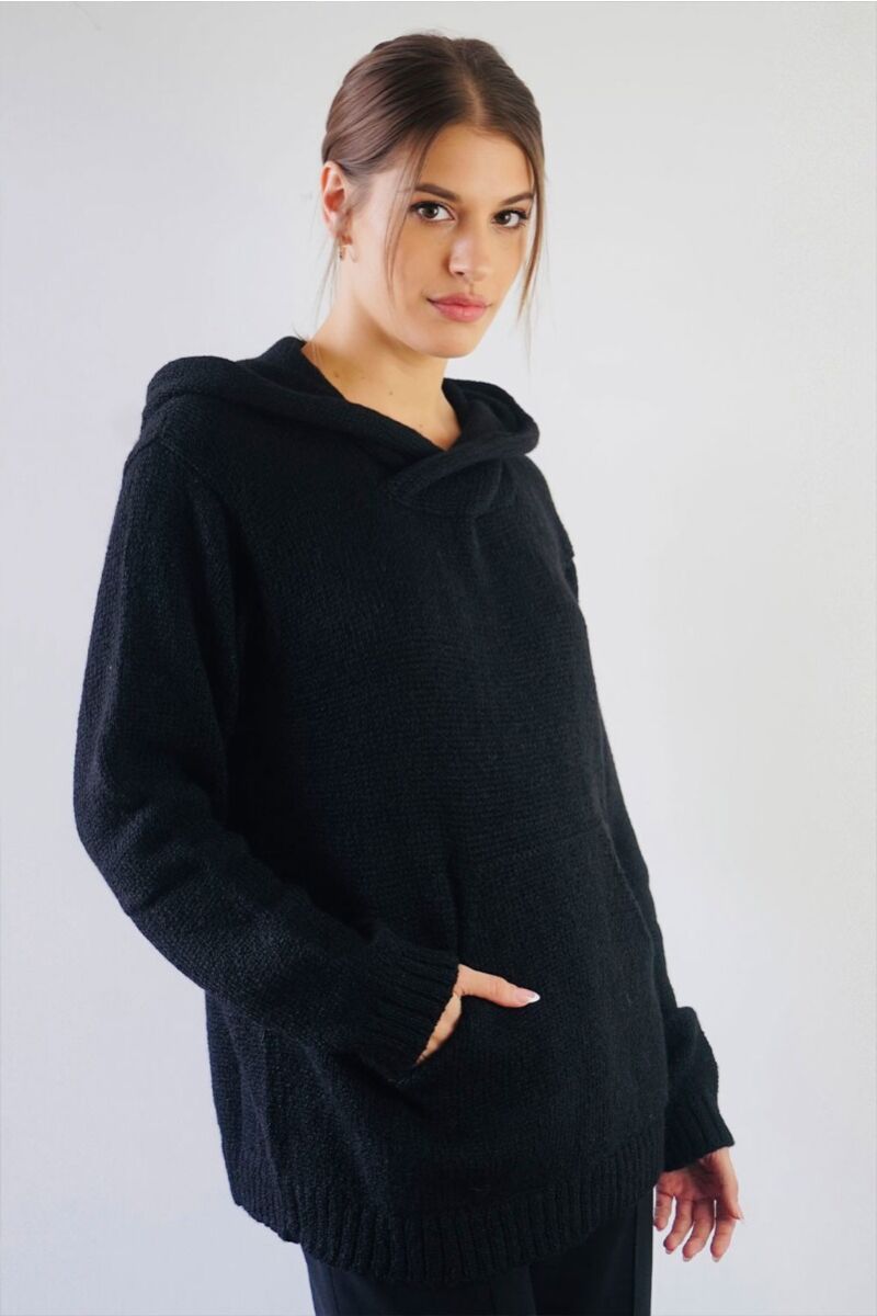 Briana Alpaca Hoody Pullover-Black - Alpacas at Marquam Hill Ranch LLC