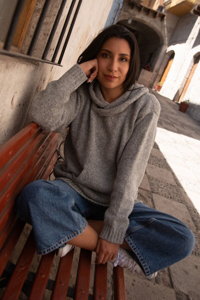 Briana Alpaca Hoody Pullover-Light Grey - Alpacas at Marquam Hill Ranch LLC