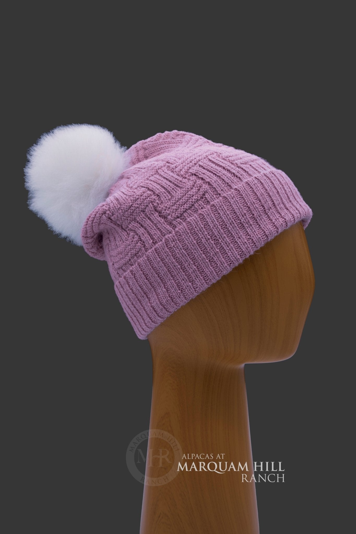 Brittany Fur Pom Pom Alpaca Hat-French Pink - Alpacas at Marquam Hill Ranch LLC