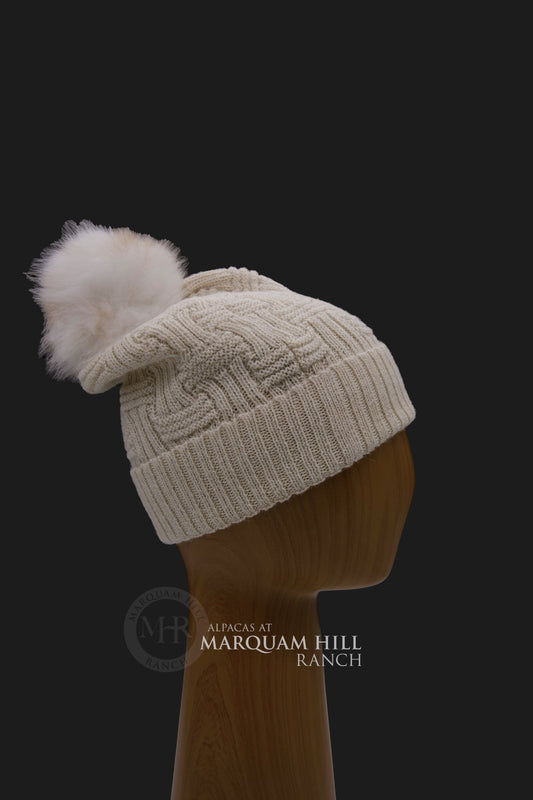 Brittany Fur Pom Pom Alpaca Hat-Natural - Alpacas at Marquam Hill Ranch LLC