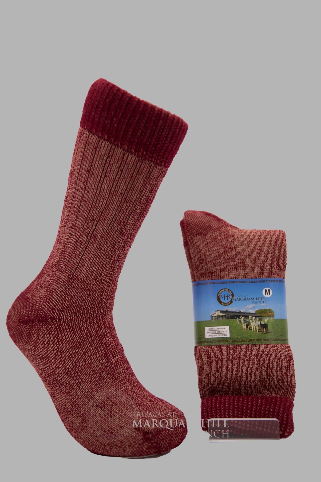 61% Alpaca Heavy Boot Sock-Burgundy - Alpacas at Marquam Hill Ranch LLC