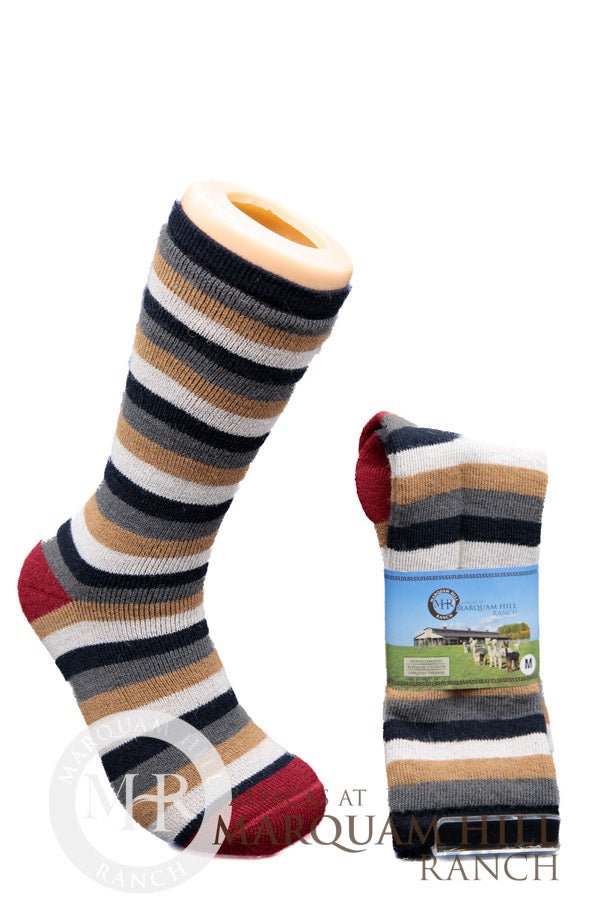 62% Alpaca MHR Striped Sock-Camel-Burgundy - Alpacas at Marquam Hill Ranch