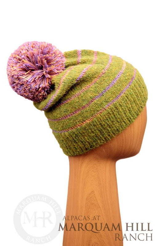 Brushed Striped Alp Hat-Green Mige. - Alpacas at Marquam Hill Ranch
