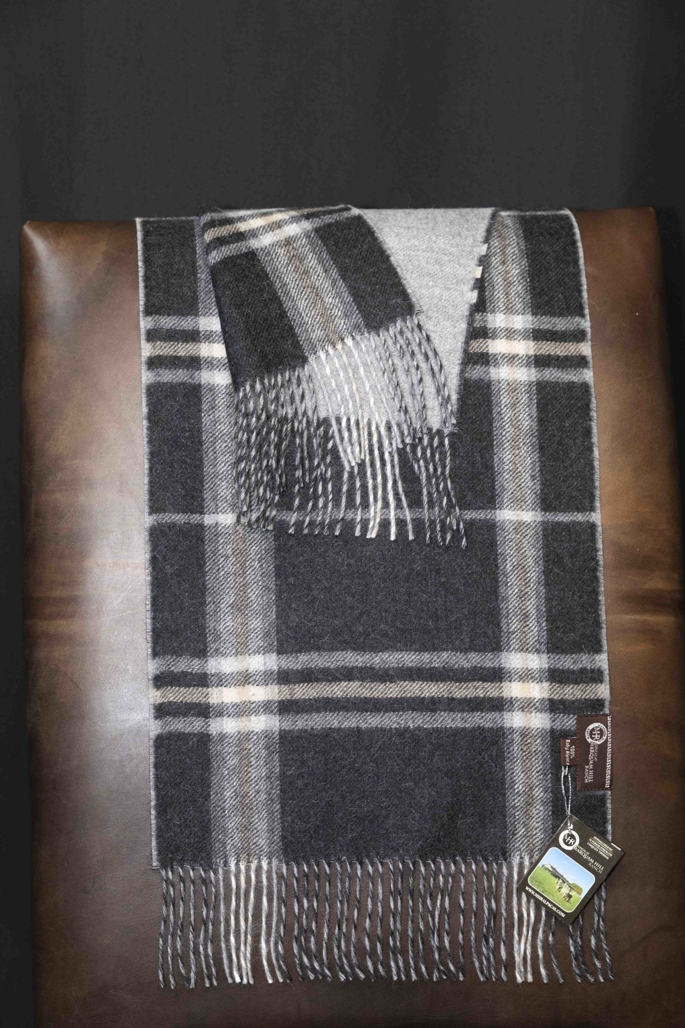 MHR Baby Alpaca Scarf - Brown Plaid - Alpacas at Marquam Hill Ranch LLC