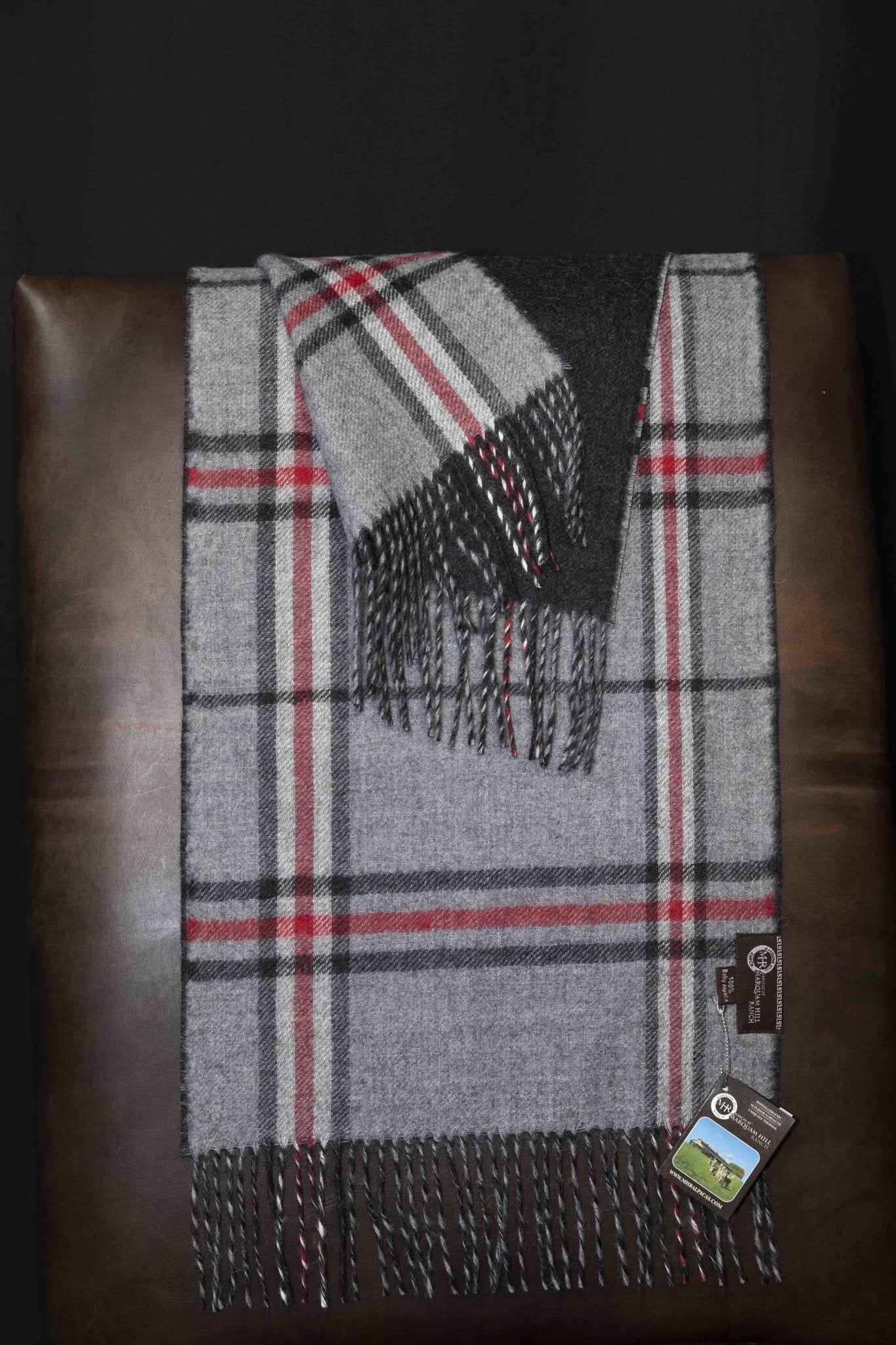 MHR Baby Alpaca Scarf - Red/Grey Plaid - Alpacas at Marquam Hill Ranch LLC