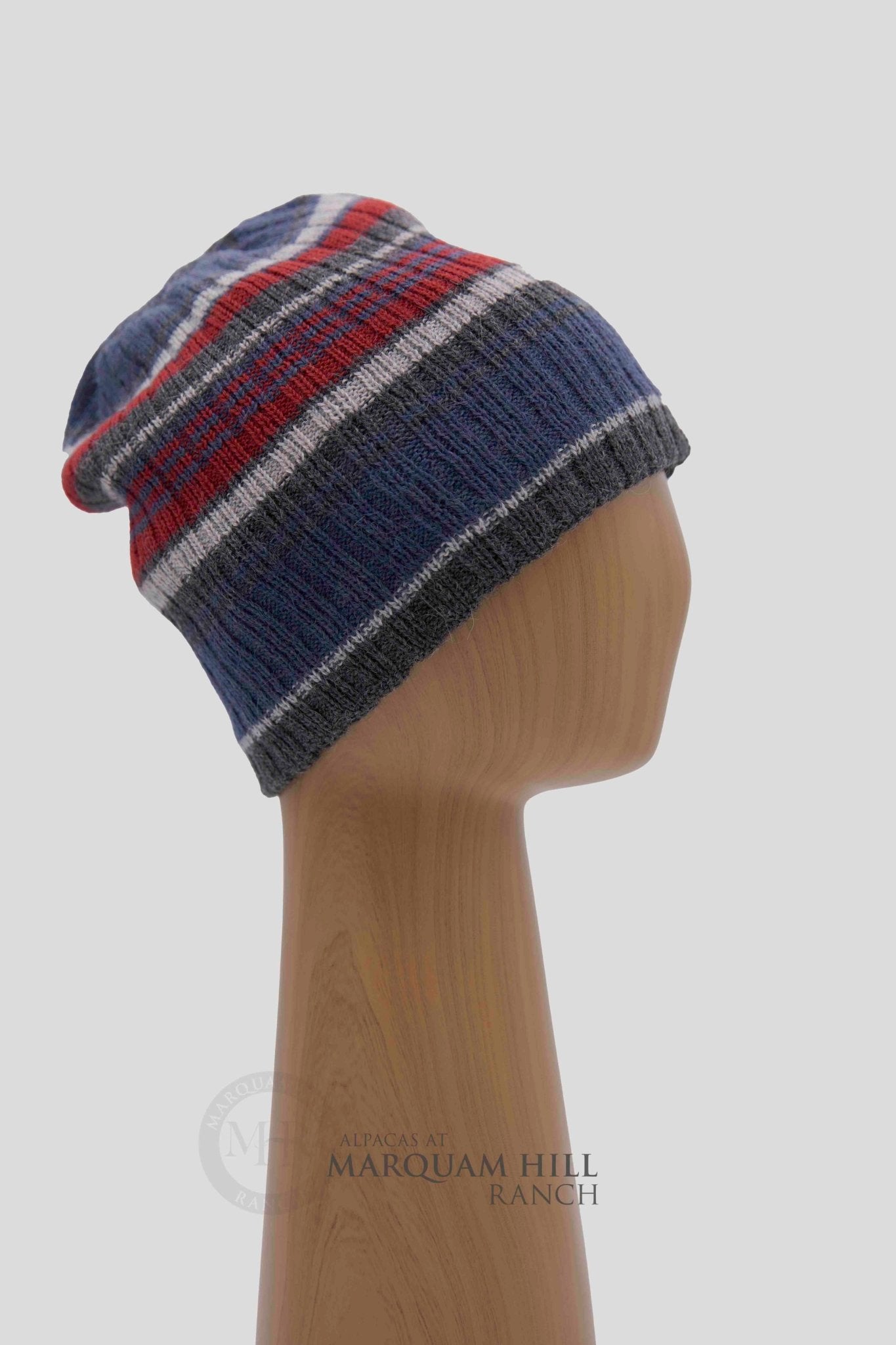 Mountain Striped Alpaca Hat-Navy Blue - Alpacas at Marquam Hill Ranch LLC