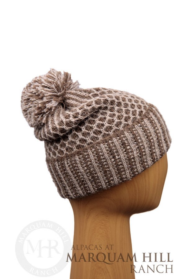 Noga Hat with Pom/Pom-Brown - Alpacas at Marquam Hill Ranch LLC