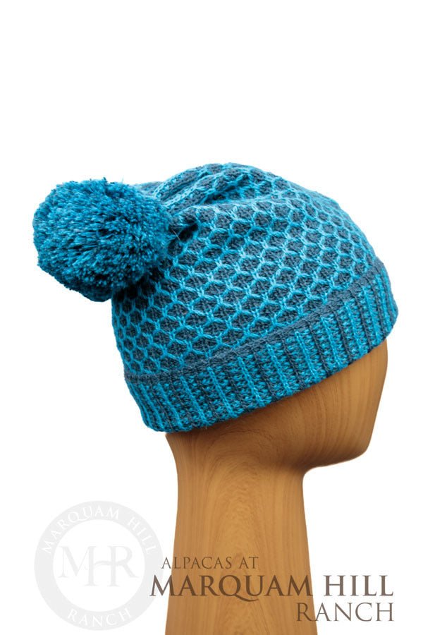 Noga Hat with Pom/Pom-Teal - Alpacas at Marquam Hill Ranch LLC