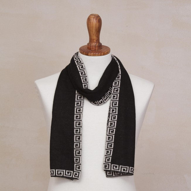 Tom Gutie Cusco Scarf-Blk & White - Alpacas at Marquam Hill Ranch